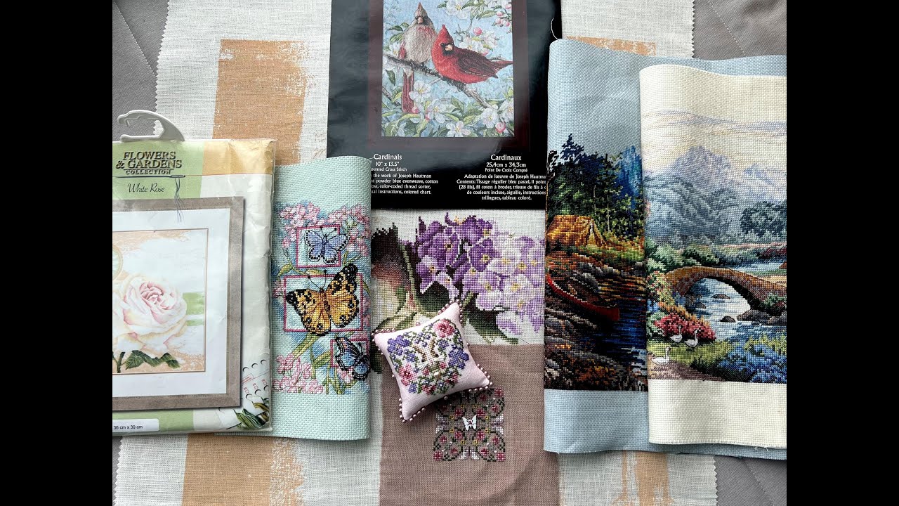 216. Flosstube FO’s and WIPs, new starts, Mirabilia, Lanarte, Dimensions, Just Nan