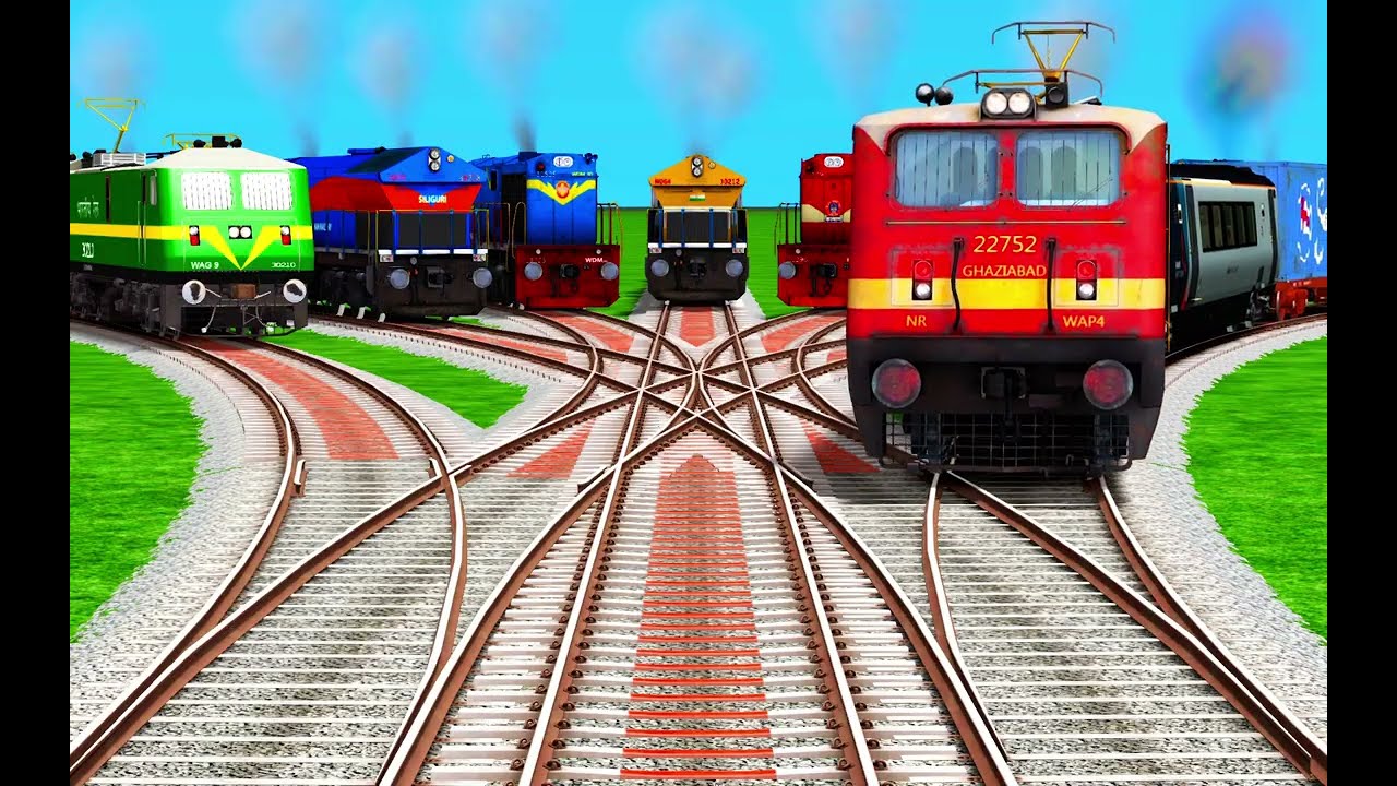 💹Train Crossing At Railroad Train Tracks ll Branches Railroad Tracks ll curuved railroad #trainvideo