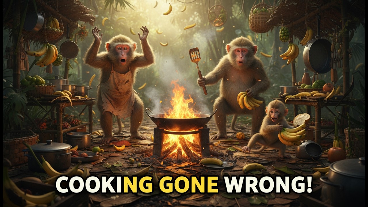 Monkey Family Tries to Cook Dinner&hellip; Everything Goes Wrong | Funny Jungle Story