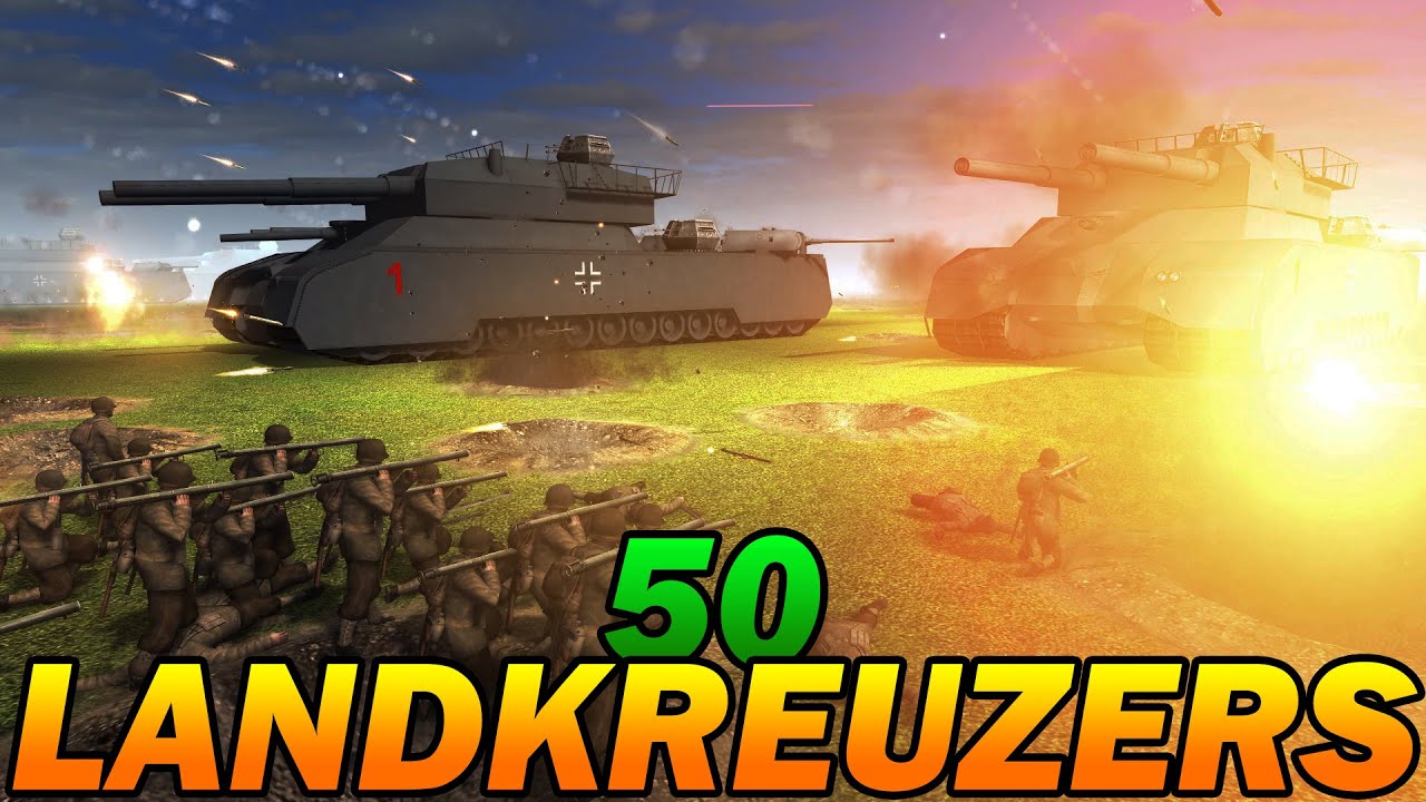 Men of War Assault Squad 2 - 50 LANDKREUZER P.1000 vs MASSIVE U.S. ARMY - Editor Scenario #62