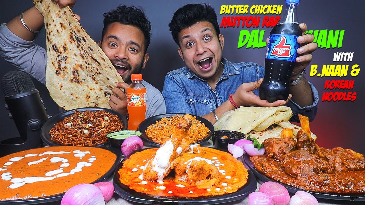 Spicy Mutton Rara, Creamy Butter Chicken, Dal Makhani, Black bean Noodles,  2X Spicy Noodles & Naan