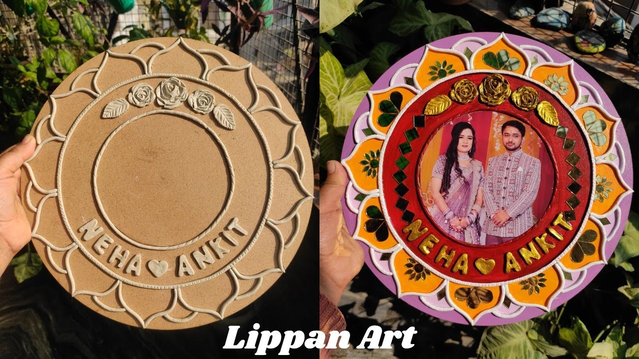Diy Engagement gift for a couple / Photoframe Lippan Art tutorial for beginners / Diy Home Decor