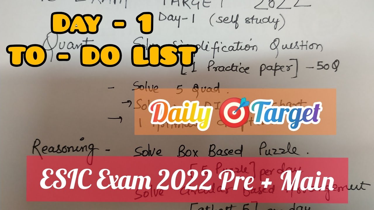 ESIC UDC 2022 Exam Preparation Daily 🎯Targets To Do list