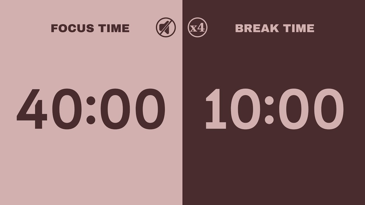 40/10 Pomodoro Timer – 3 Hours of Deep Focus | 4 x 40 Min Study Sessions | No Music | ADHD