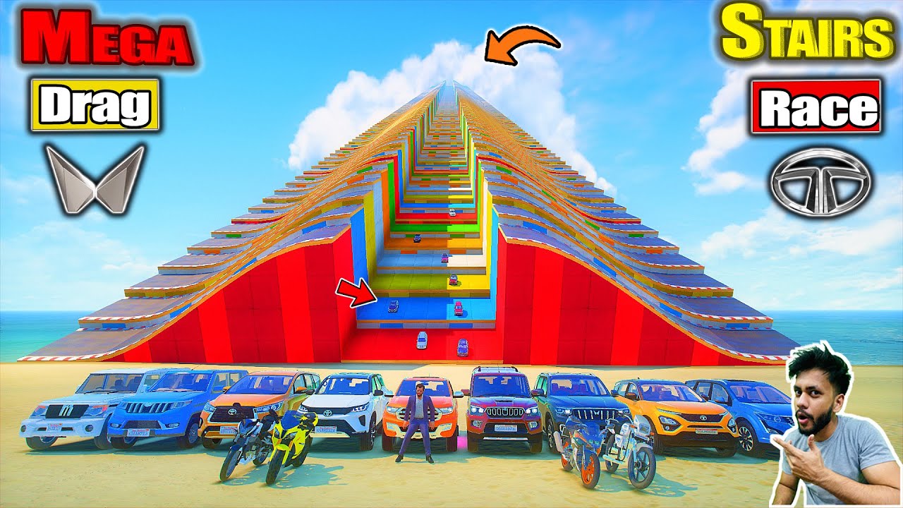 GTA 5: NEW Powerful 💪 SUVs Impossible Mega Stairs Ramp😱Drag Race Challenge! GTA 5