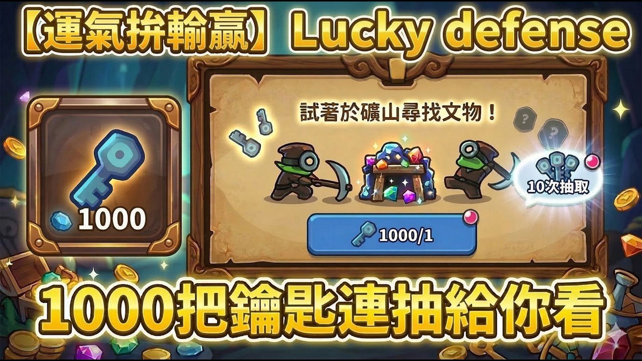 【運氣拚輸贏Lucky defense】實測連抽1000把鑰匙，最終能獲得多少金庫！？