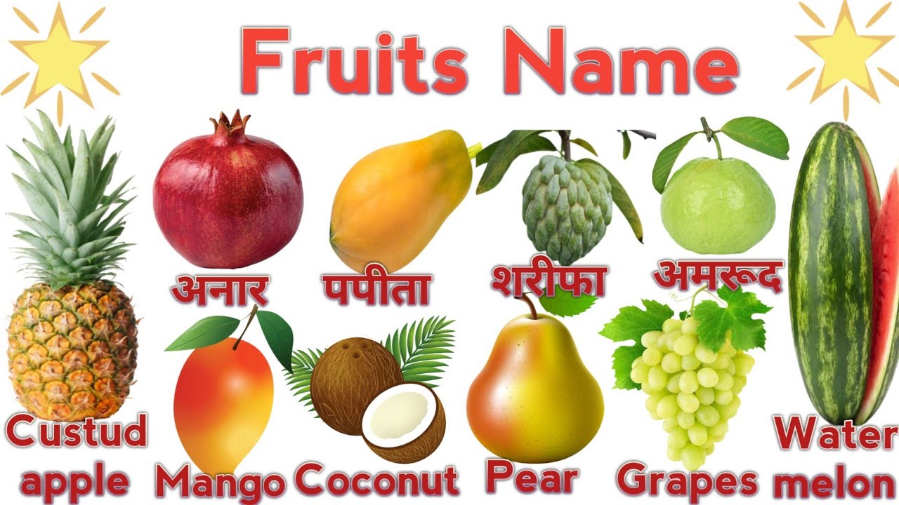 Fruits name।20 fruits name।falo ke nam in Hindi & English। #fruitsname#cuteumikarani