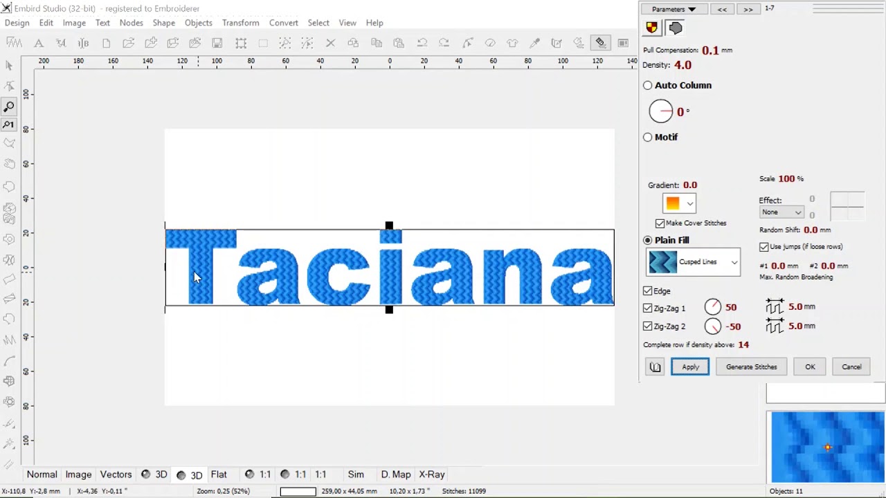 Como fazer letras nomes com efeitos no Embird
