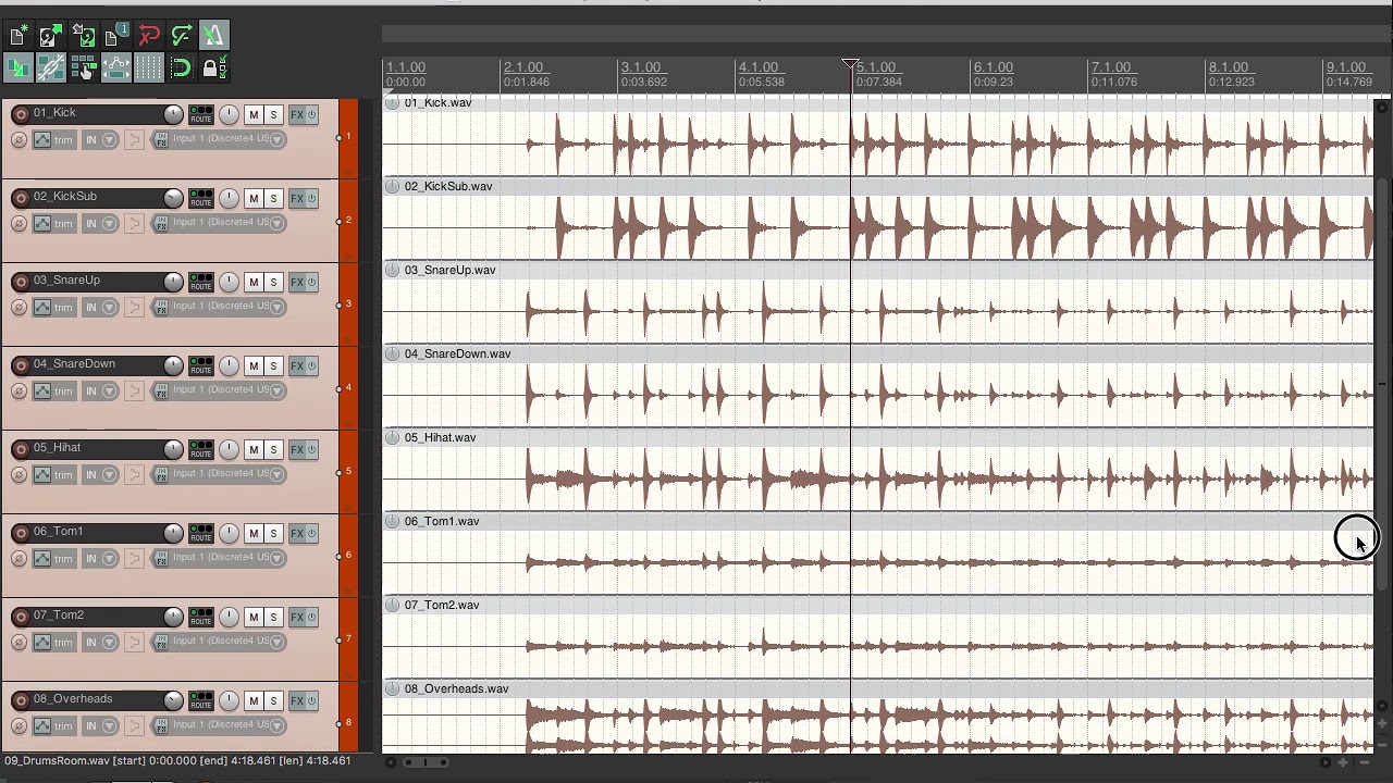 Edición cuantización de percusiones en Reaper usando Dynamic Split