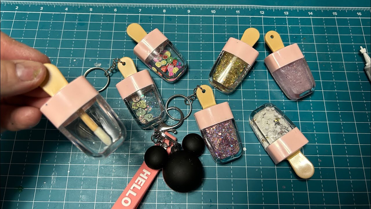 DIY Snow Globe Keychains out of Lipgloss Holders