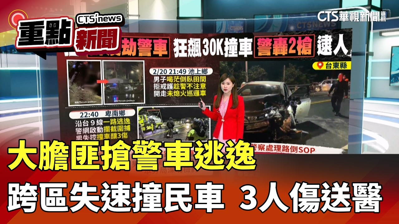 大膽匪搶警車逃逸 跨區失速撞民車 3人傷送醫｜華視新聞 20260221｜重點新聞 @CtsTw