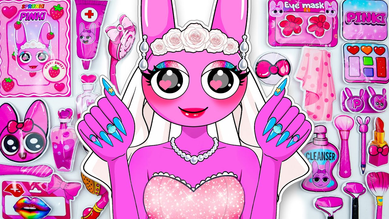 💖Paper DIY💖 Sprunki Pinki Bride Glow Up 👰 Skincare + Makeup + Nails 💅 Blind Bag Unboxing