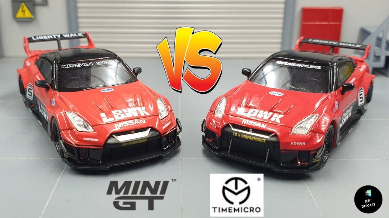 Nissan GT-R R35 LB Silhouette Red Black | Brand COMPARISON Mini GT VS Time Micro