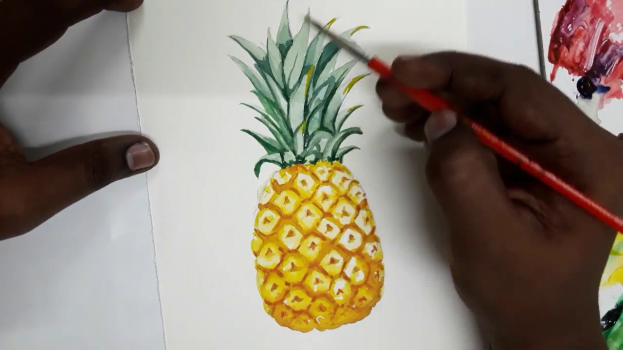pineapple painting in  watercolour painting  demonstrationn