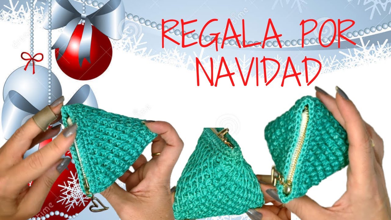 como tejer a crochet monedero piramide en navidad REGALO