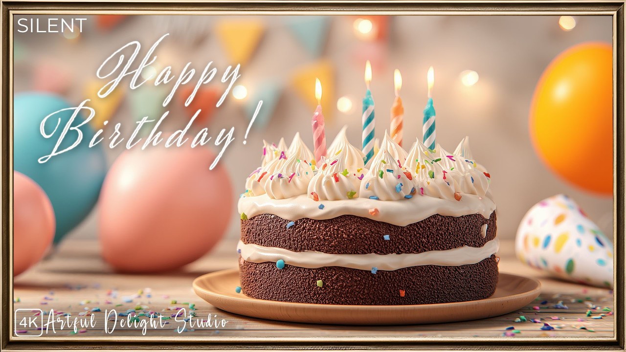 Happy Birthday Chocolate Cake with Candles | Frame TV Art 4K | TV Screensaver | Gold Frame | SILENT