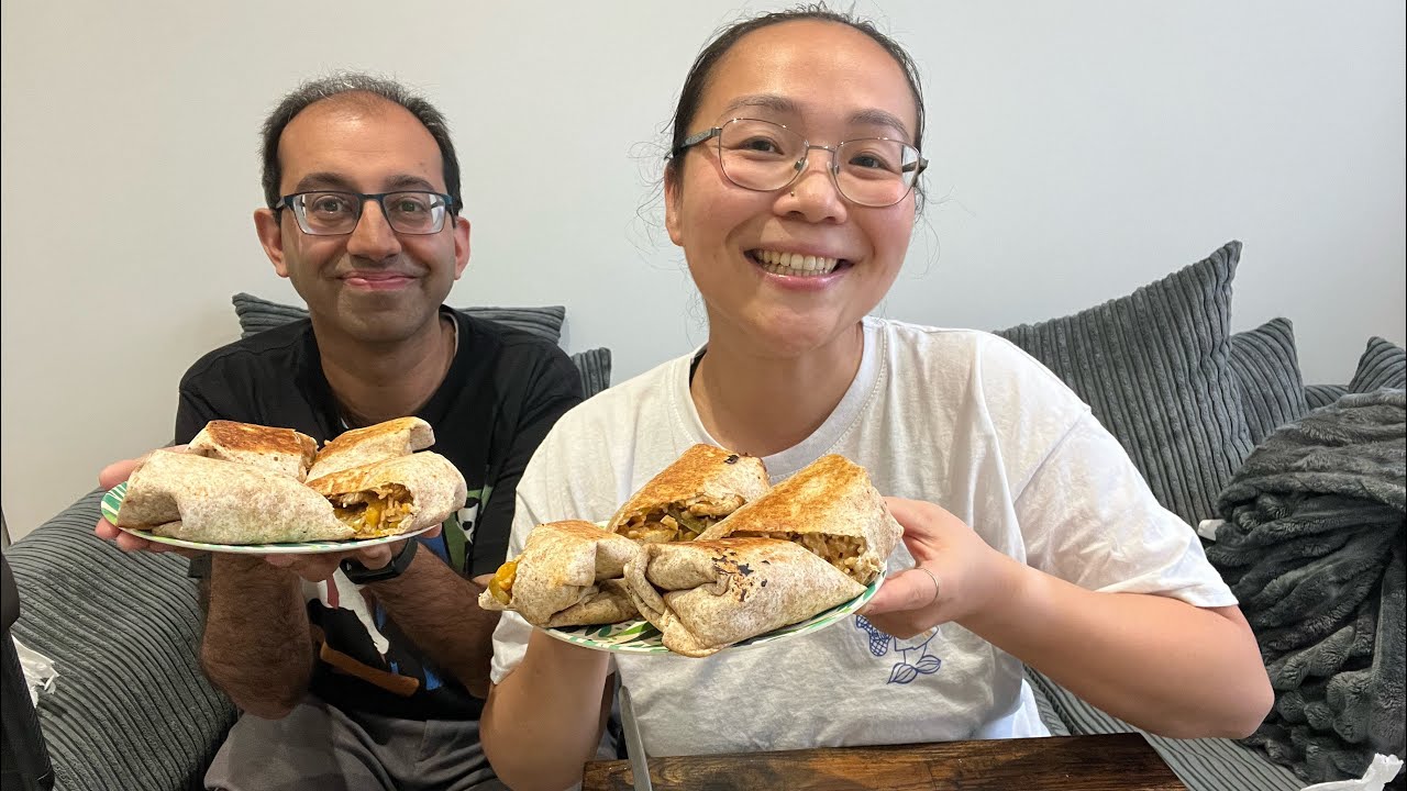 MUKBANG EATING HOMEMADE CHICKEN BURRITOS WITH BF 