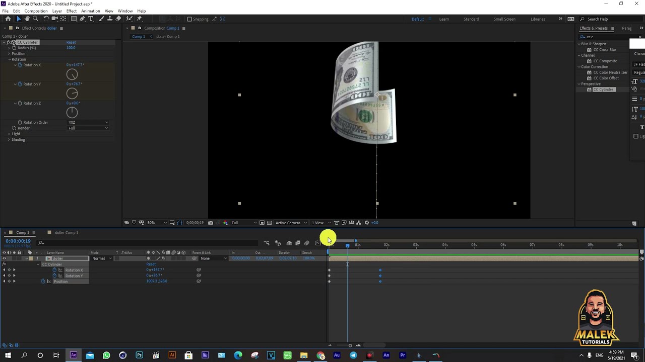 درس افتر افكت _Dollar by cc cylinder in aftereffects