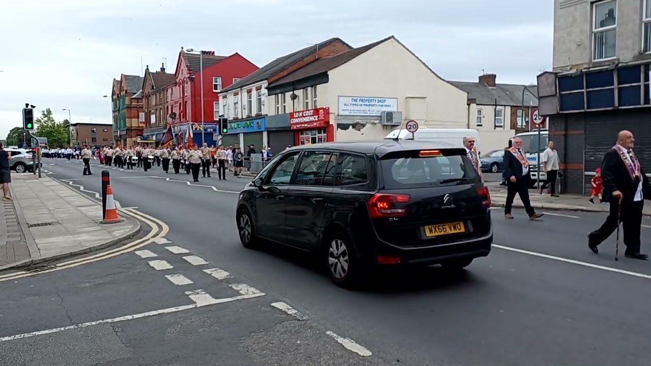 Orange Lodge marching down Linacre Road, Bootle.                           12/07/2022