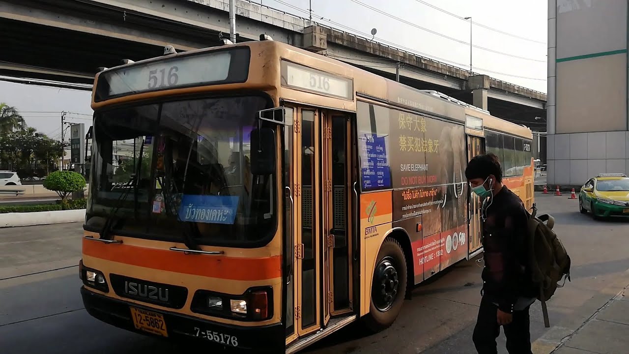 Bangkok Buses at Southern Bus Terminal (Sai Tai Mai) Bus Stop - After Euro II Bus Route 516 Returned