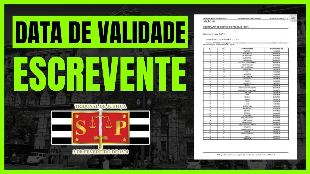 [OFICIAL] PRAZO DE VALIDADE DO CONCURSO DO TJ SP CARGO DE ESCREVENTE T&Eacute;CNICO JUDICI&Aacute;RIO