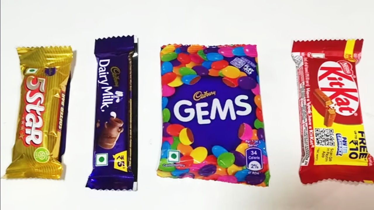 Satisfying video asmr video chocolate unboxing video kitkat and gems and dairy milk chocolate 5star 
