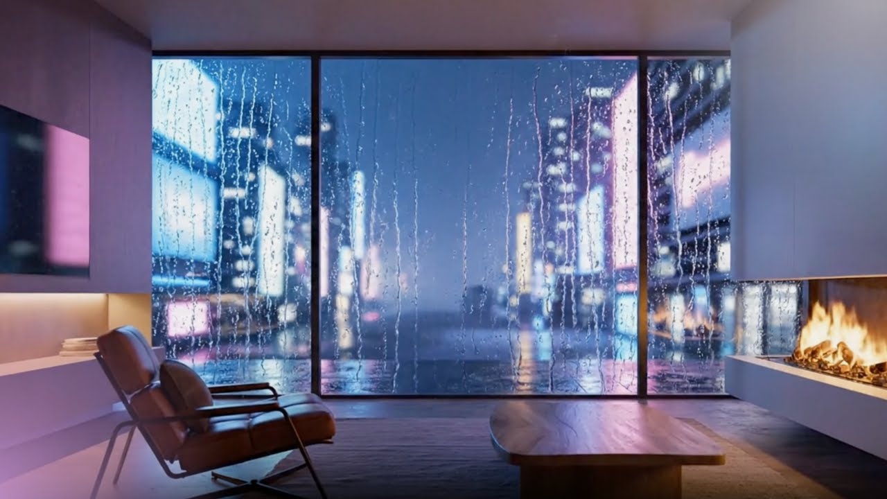 Neon Loft Rain Window • Calm Ambient Lofi Focus Music for Studying & Work (90 Min)
