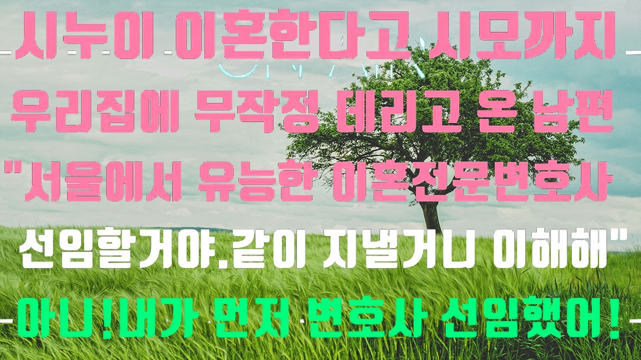[실화사연]시누이 이혼한다고 시모까지 우리집에 무작정 데리고 온 남편“서울에서 이혼전문 변호사선임할거야 같이 있을거다”아니~내가 먼저 변호사 선임했어!