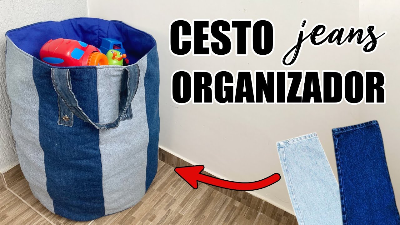 COMO FAZER CESTO ORGANIZADOR COM PERNAS DE CALÇA JEANS