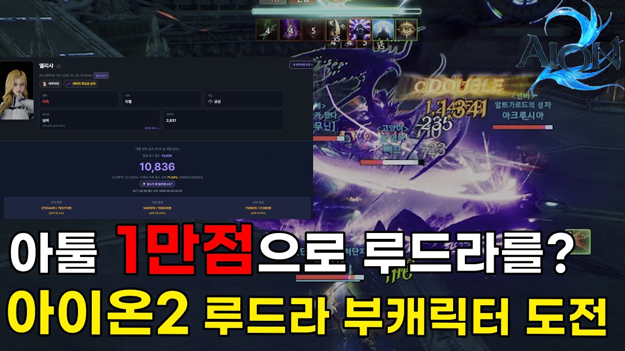 [아이온2] 아툴 1만점 루드라 1,2넴 클리어 가능합니다