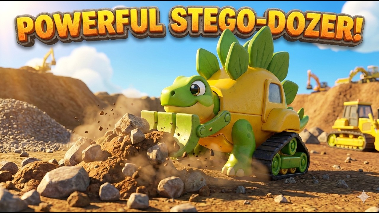 🦖🚜 Dinosaur Bulldozer [Stego-Bull] Working Vehicles Song! Cartoon for Kids