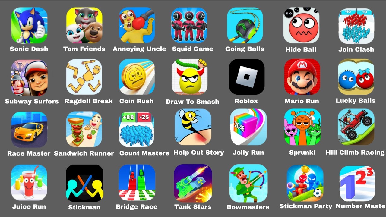 Minecraft,Race Master,Zombies Tsunami,Hcr 2,Granny,Stick War Legacy,Count Master,Roblox,Mario Run