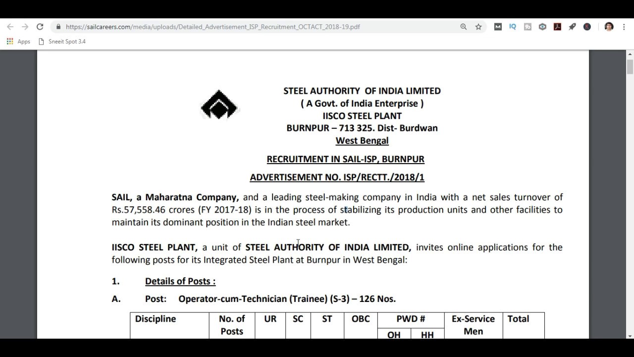 Jobs in IISCO STEEL PLANT (SAIL) - 156 posts of OCTT and ACTT