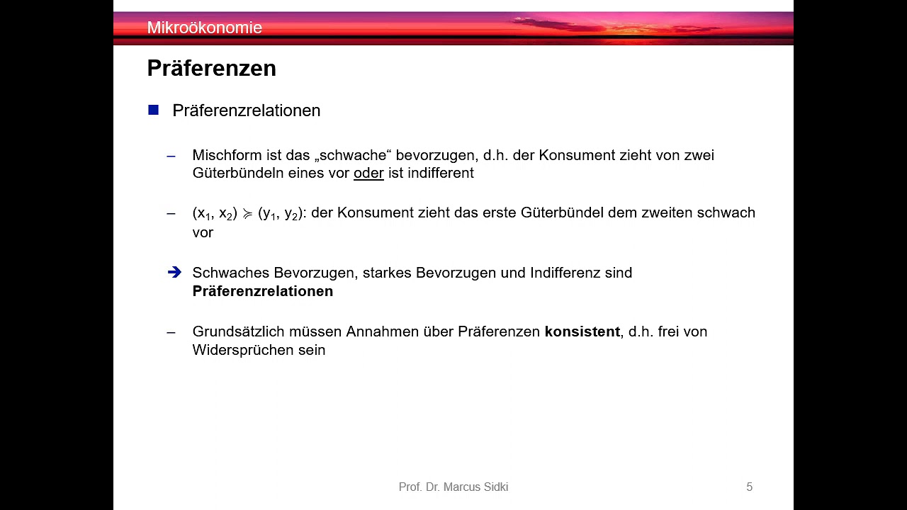 Mikroökonomie 1D   Präferenzen Teil 1