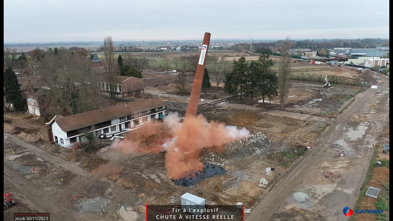 CARDEM - Tir &agrave; l&rsquo;explosif d'une chemin&eacute;e : Friche EPSAN &agrave; Hoerdt.