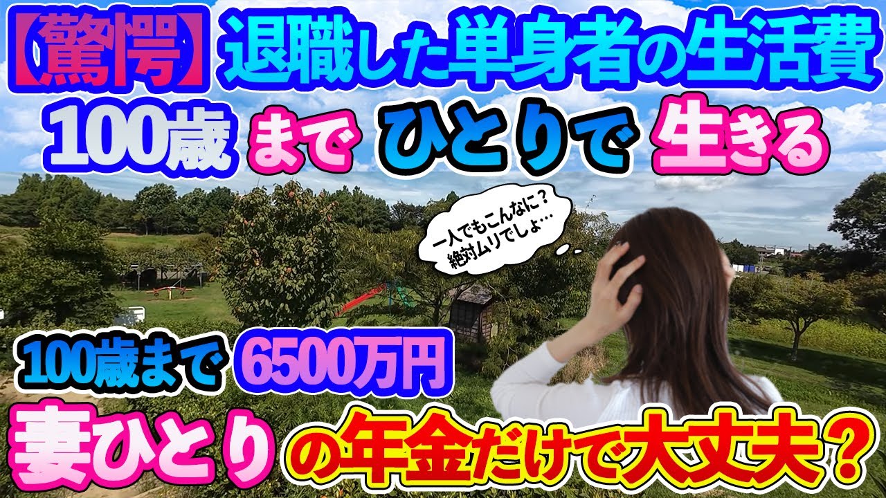 【定年退職ch】退職した単身者の生活費／100歳まで生きるためには6,500万円も必要！／もしも一人になってしまったら…／夫依存の妻が一人で生きていけるのか？／妻ひとりの年金だけで大丈夫？／上堰潟公園