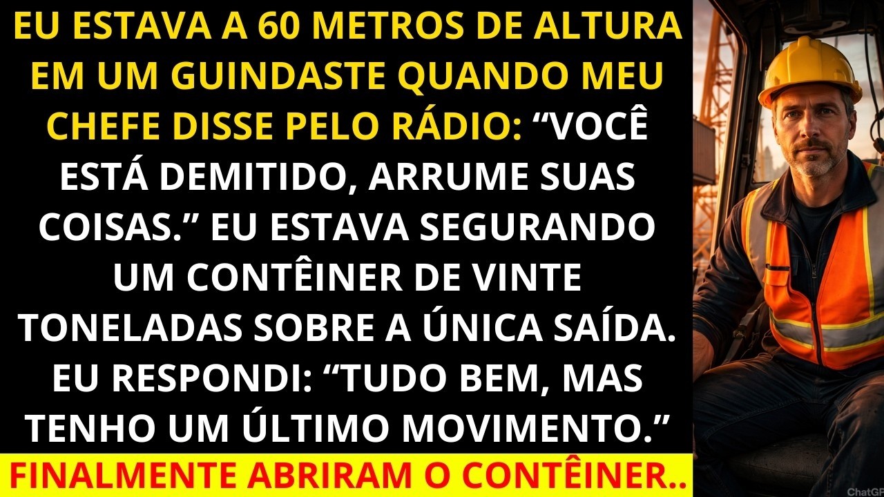 Fui demitido de um guindaste a 60 metros de altura   Empacote seu lixo  Soltei um contêiner e expu