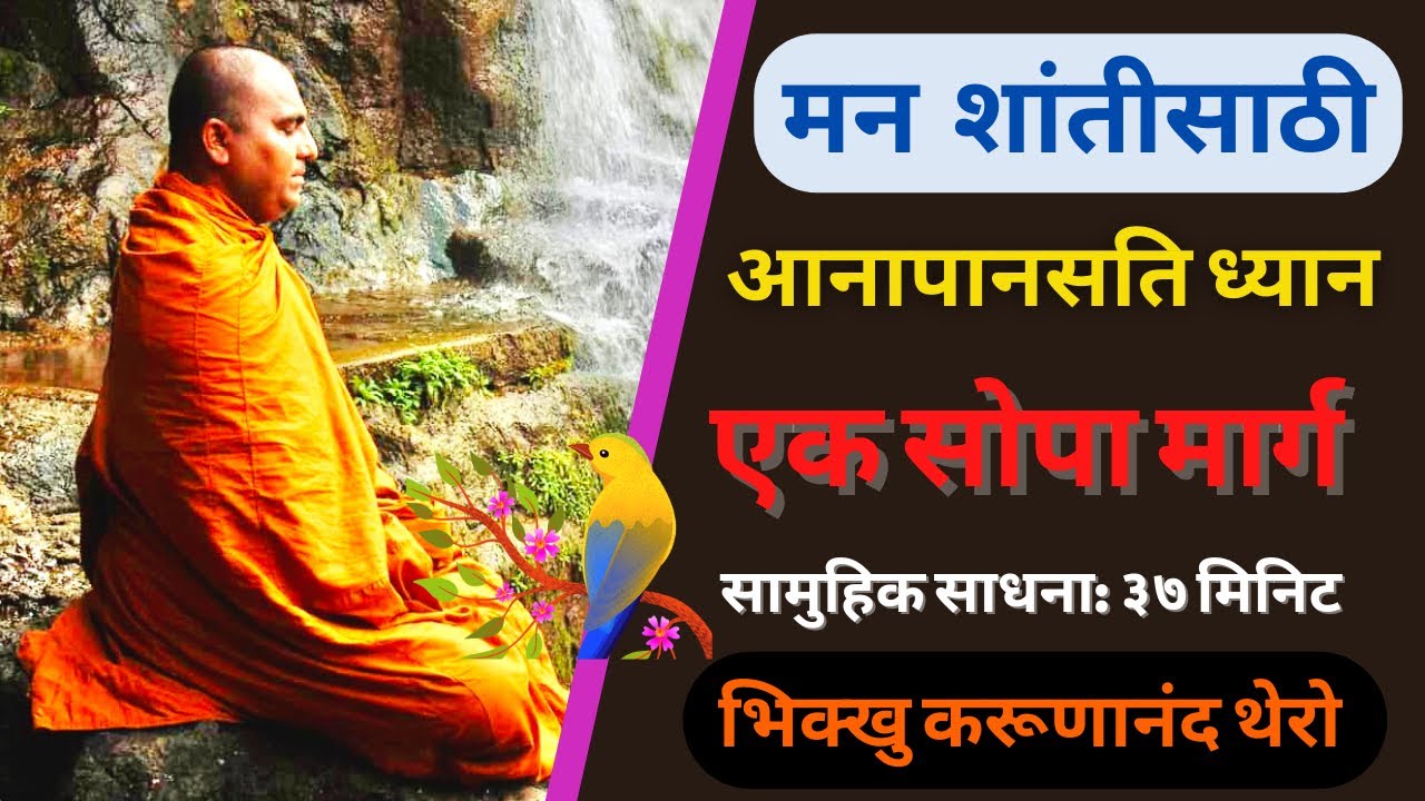 मन शांतीसाठी आनापानसति ध्यान (सामुहिक साधना ३७ मिनिट) ||BhikkhuKarunanandThero||TheGreatHappiness||