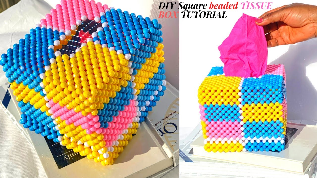 HOW TO MAKE A BEADED TISSUE BOX|| MAKE A SQUARE BEADED TISSUE BOX||HOW TO MAKE A REUSABLE TISSUE BOX