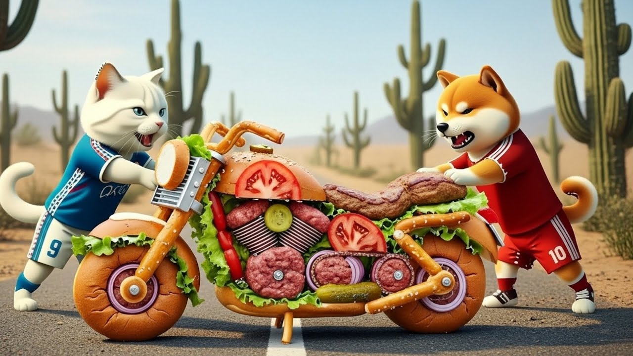 Meow Messi Built a Hamburger Moto 😅 | Meow Ronaldo’s Unreal Reaction | Ai Cat Story