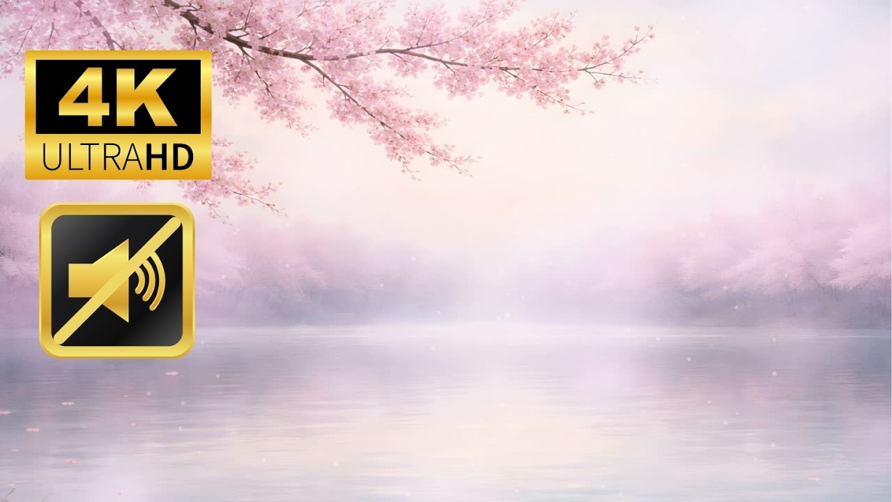 Cherry Blossom Lake Screensaver in 4K - Mute 3 Hour Looping Ambient Background | No Audio