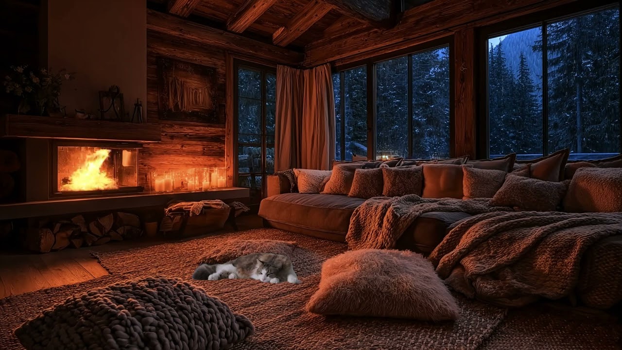 Cozy Gale Cabin Fall Porch Ambience Rain Pumpkins Crackling Fireplace for Sleep & Serenity 3 Hours