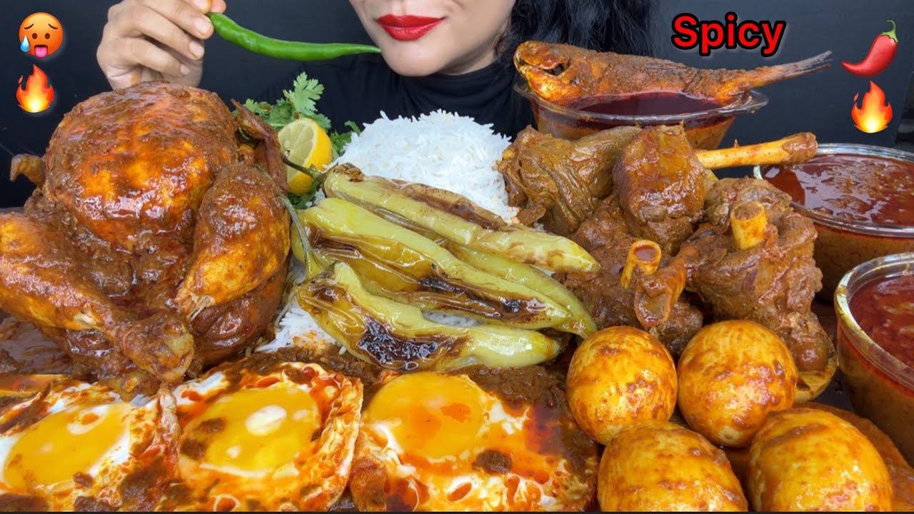 ASMR EATING WHOLE CHICKEN CURRY,MUTTON CURRY,FISH CURRY,EGG CURRY 