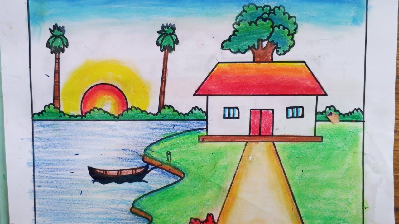 How to draw a beautiful scenery drawing 😙 prakritik drishya aka / easy scenry art #drawing #scenery 