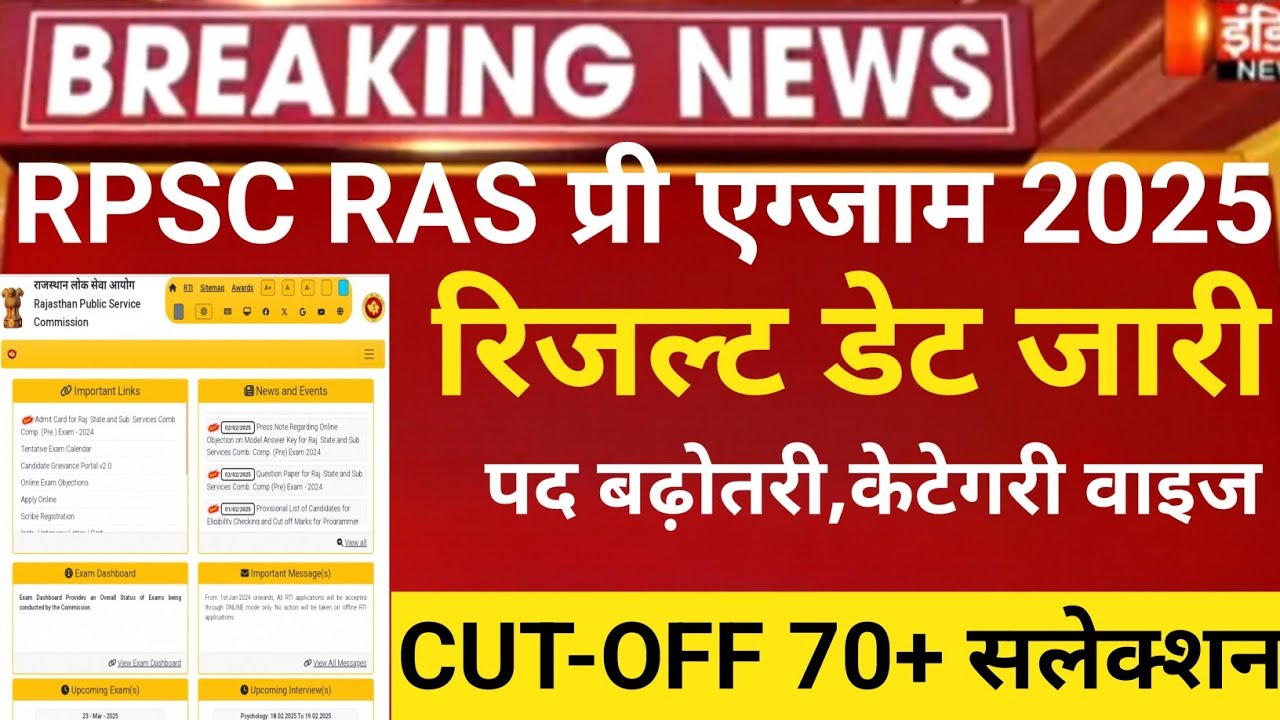Rpsc Ras Result 2024/Ras CUT-OFF 2025/Ras prelims cut off2025/Rpsc Ras latest news2025/ras result