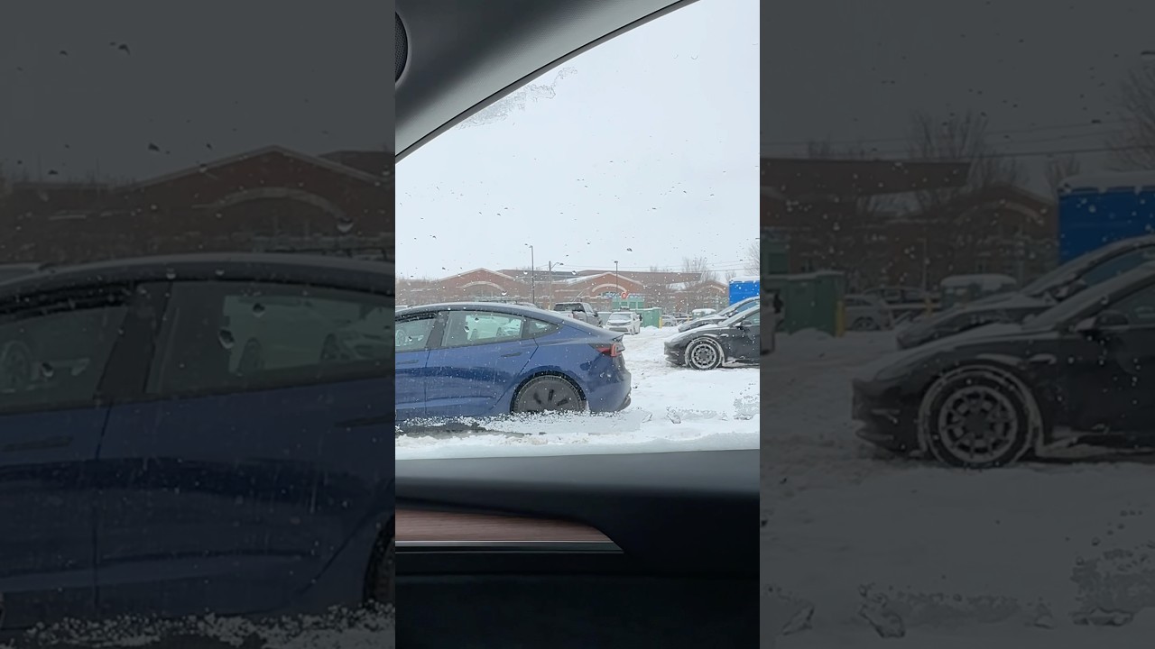 Tesla Model 3 RWD struggling really hard in the snow. #teslamodely #teslamodel3 #teslafiles #tesla