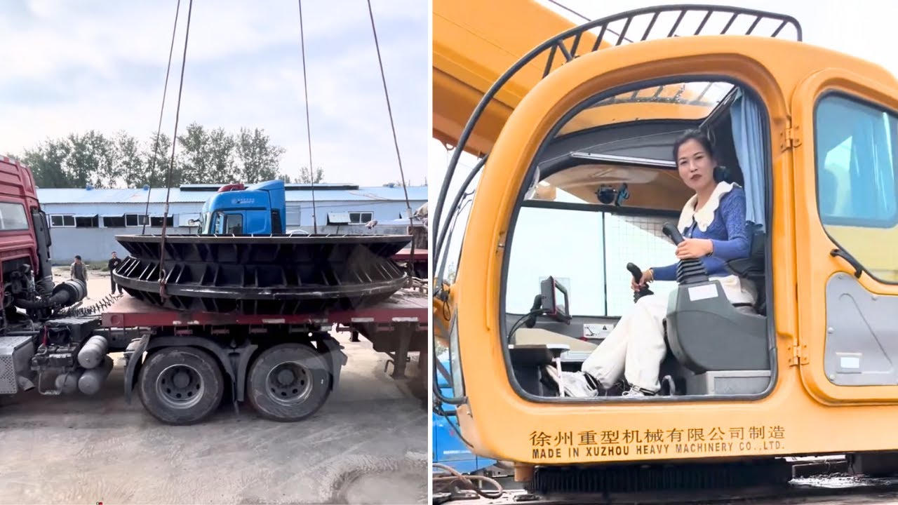Heze Female Crane Operator Skillfully Lifting Heavy Industrial Equipment