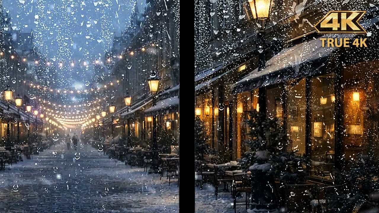 4K WINTER CAFE STREET | 2 Hours Cozy Winter Ambience (Extended)
