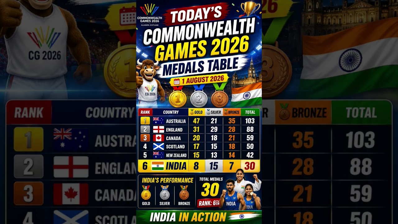Медальный зачет Игр Содружества 2026 сегодня 🏅 | Индия поднялась на 6-е место 🇮🇳 | Актуальный сче...