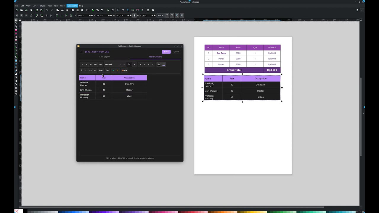 Inkscape Extension - Table Manager